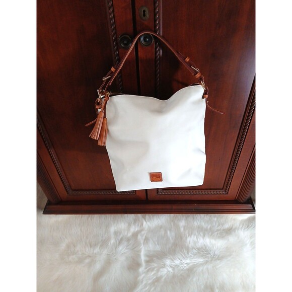 NWT Dooney & Bourke Large Mckenzie Hobo Shoulder Bag White Cognac Leather - Picture 1 of 15